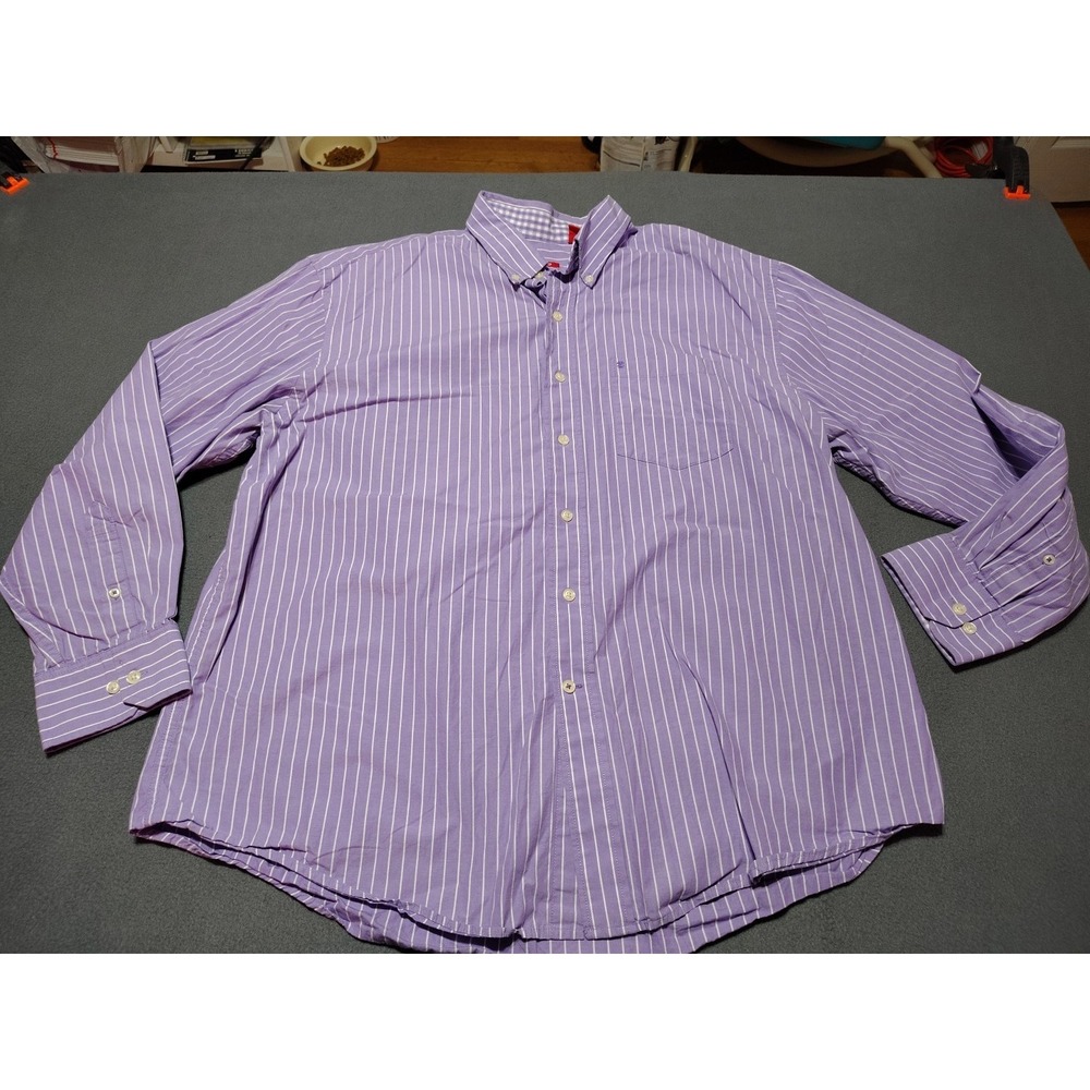 IZOD Button Down Shirt Men XL Purple Stripe Long Sleeve Preppy College Work